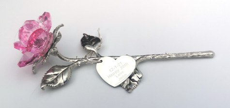 crystal rose with engraved message