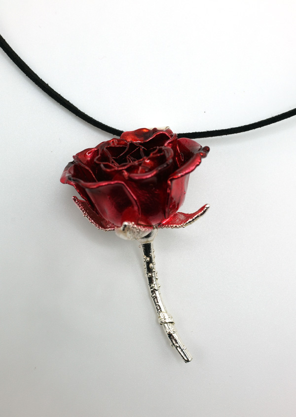 Real Red Rose Silver Preserved Pendant